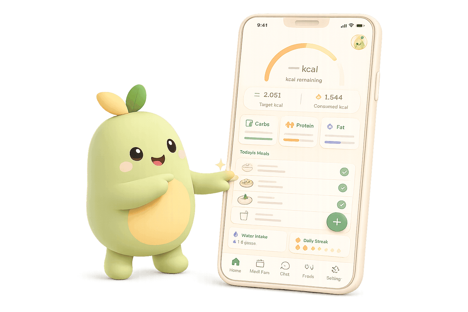 Brio showing meal tracking and daily progress in the NutriHygiene mobile app