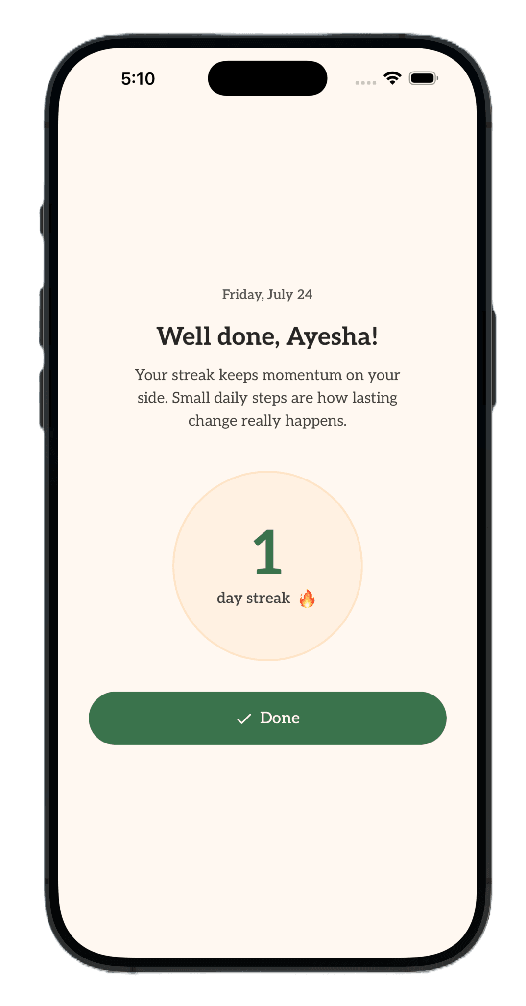 NutriHygiene daily streak screen